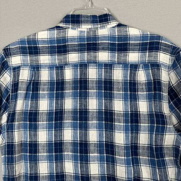 Lucky Brand Linen Shirt Button Front Long Sleeve Plaid Mens Small California Fit - Picture 10 of 11